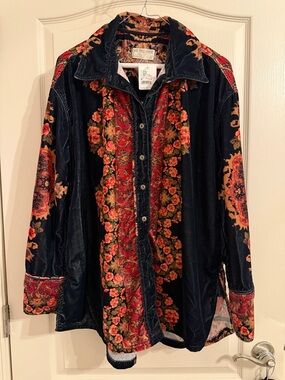 We The Free Black Velvet Jacket with Rust Floral Print